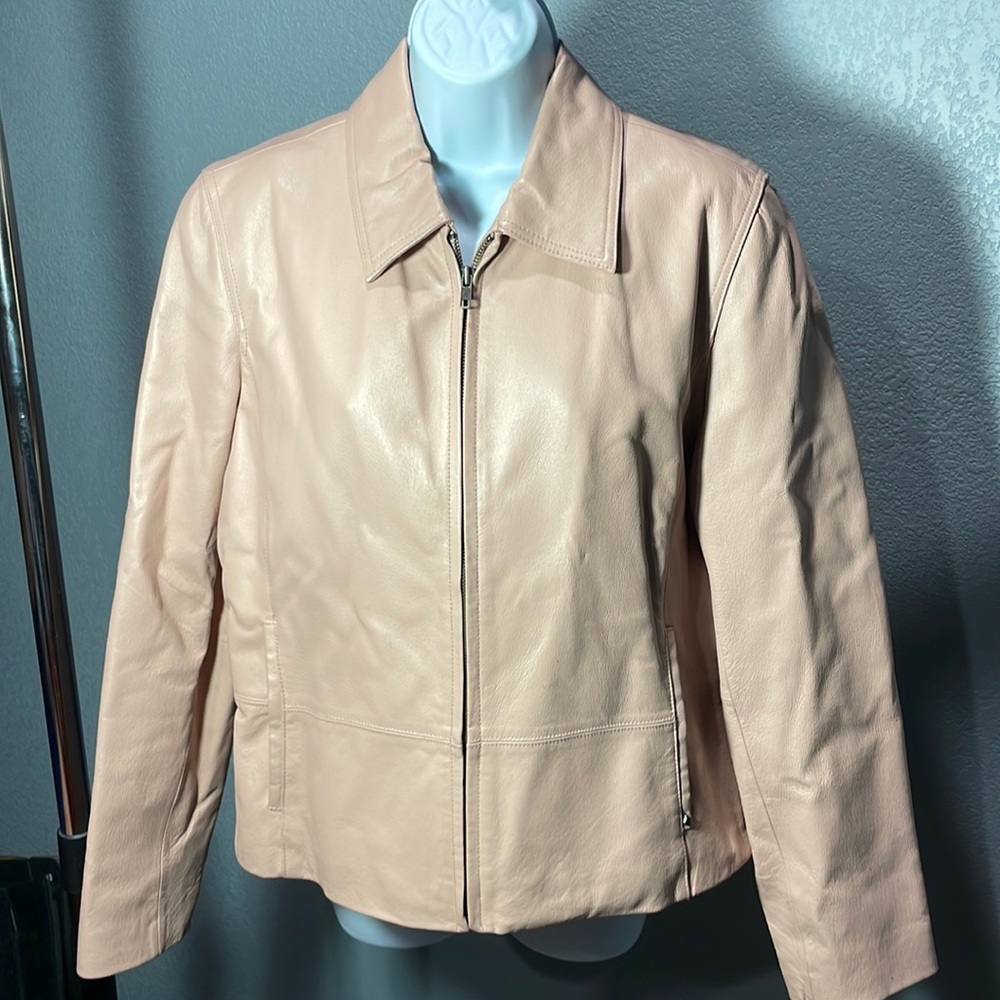 Black Rivet light peachy pink leather jacket